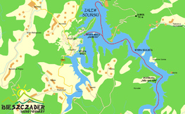 Mapa z trasą rejsu statku po Zalewie Solińskim (z Soliny lub Polańczyka)