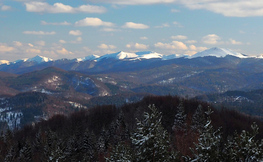 Panorama na Wysokie Bieszczady z wieży widokowej na Korbani, źródło: Internet